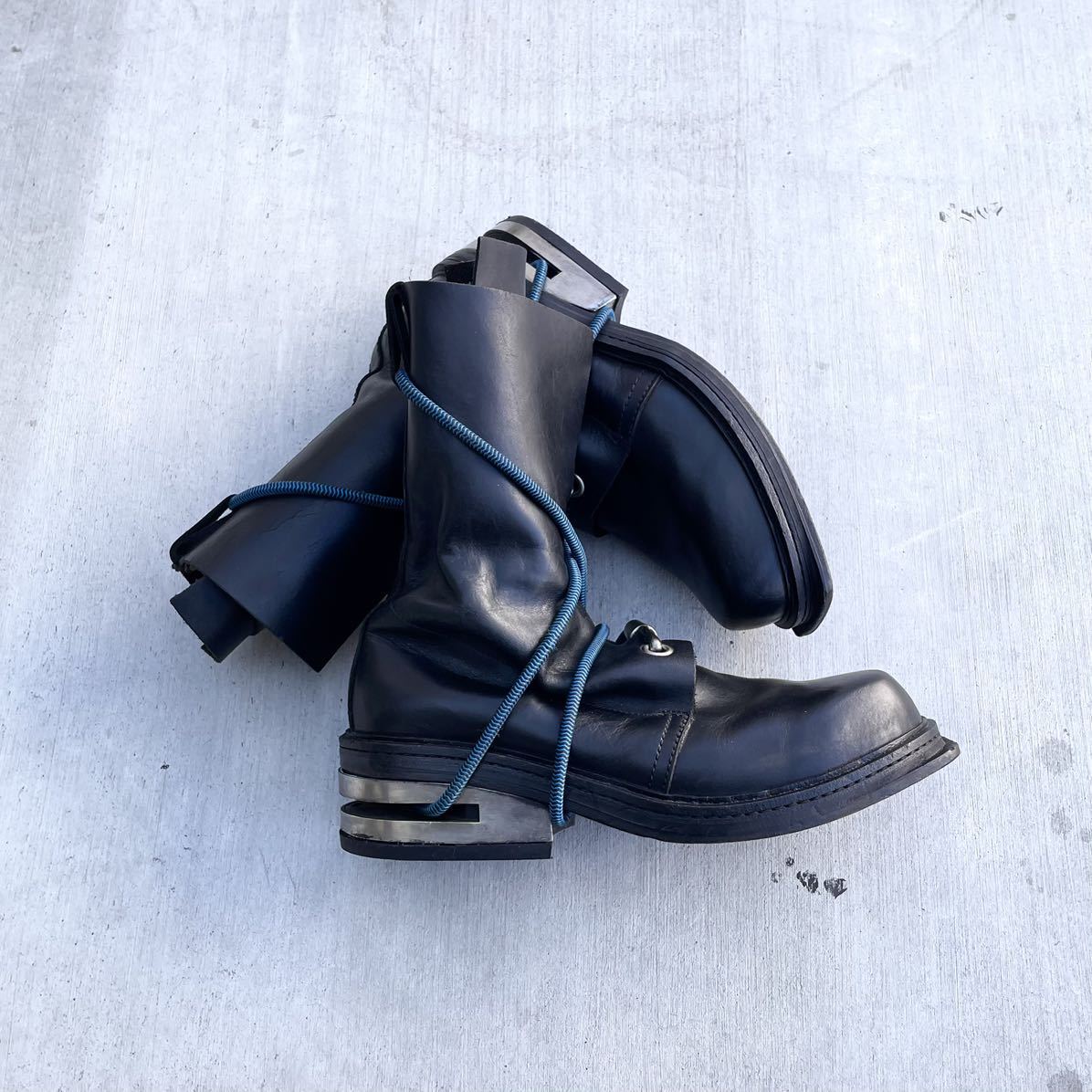 90s Dirk Bikkembergs Tall Mountaineering Boots Black Bungee Steel Cut Metal Heel ダーク ビッケンバーグ ブーツ 希少ロングタイプ_画像1