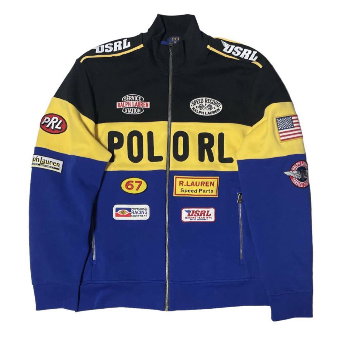 POLO Ralph Lauren ポロラルフローレン　スウェット生地　レーシングジャケット　総額　Mサイズ　青　黄色