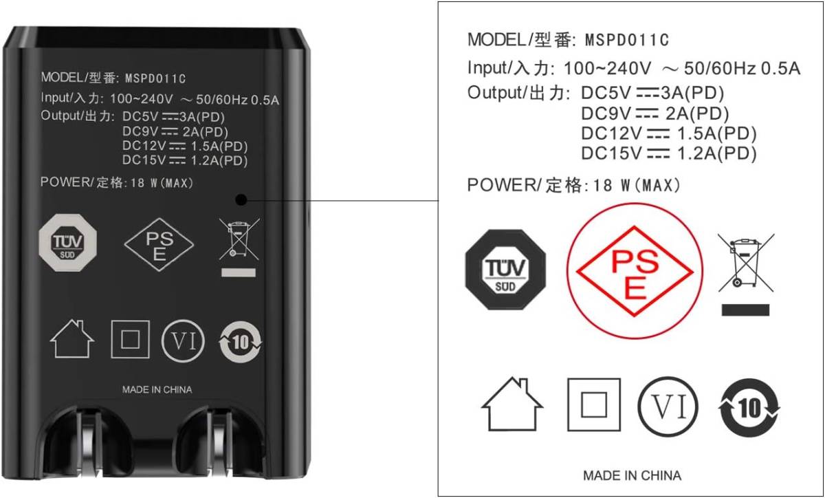 USB-C 急速充電器 18W【PSE認証済/PD対応/折りたたみ式プラグ搭載】新しいiPad Pro/MacBook/iPhone/iPad/Android 各種他対応_画像2