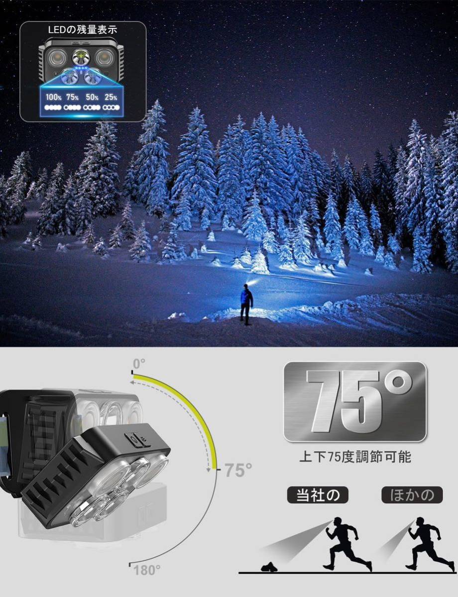 ヘッドライト USB充電式 高輝度 LED ヘッドライト 赤＆白ライト ジェスチャー検知 900mAhのバッテリー 登山の画像5