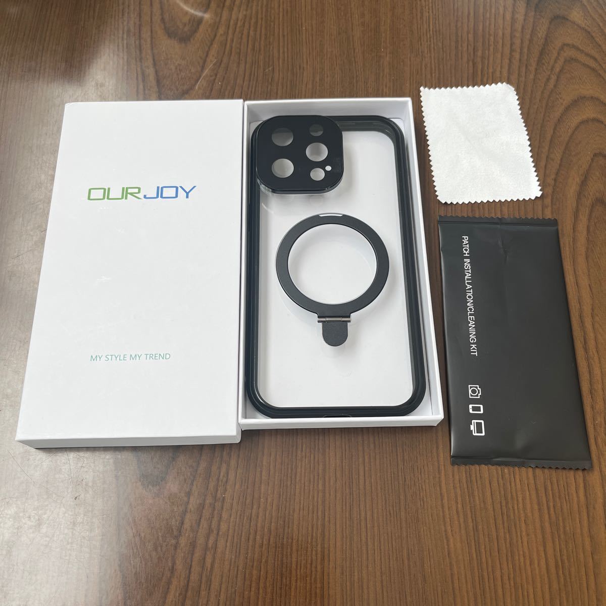 601p2907☆ OURJOY iPhone 15 Pro Max 用 ケース 【両面保護+MagSafe対応+ロック式+多機能一体スタンド】 ガラスケース クリア _画像1