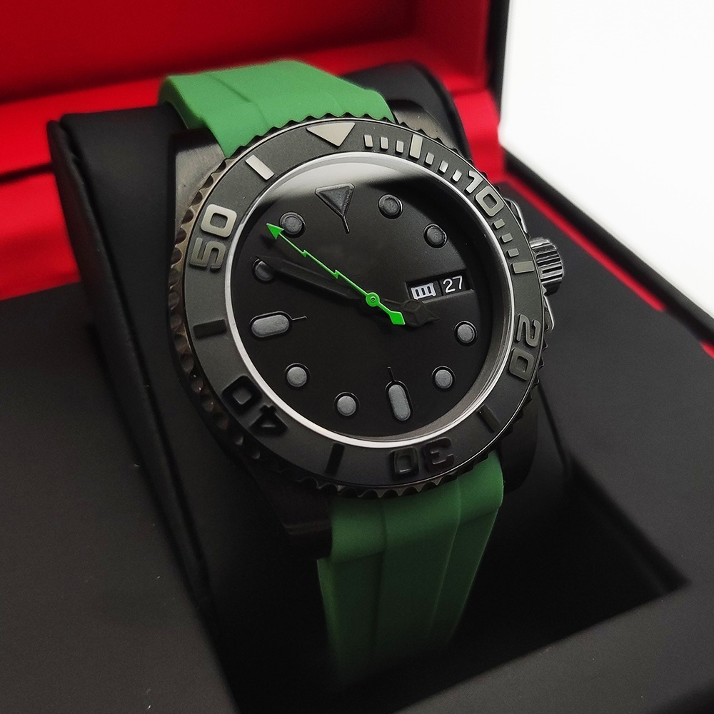 40mm nh36 316l カレンダー グリーンストラップ サファイアクリスタル, 自動巻き腕時計