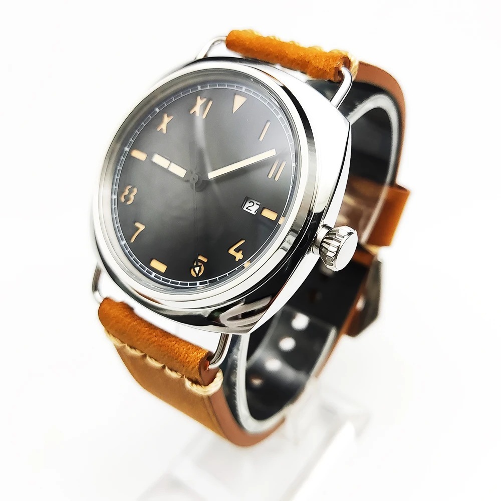 45mm California dial люминесценция водонепроницаемый Brown кожа автоматика автоматический наручные часы мужской 