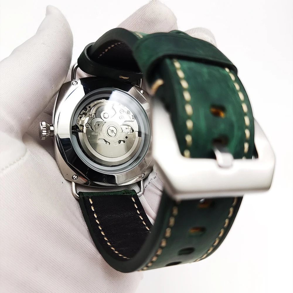 45mm グリーンダイヤル　発光　防水　ブルーレザー　自動機械式腕時計　メンズ　nh35_画像2
