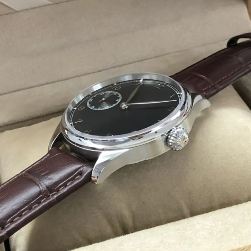 限定版　Geervo　41ミリメートル　ブラックダイヤル　サファイアガラス　メンズ　ブラウンレザー　手巻き機械式腕時計_画像1