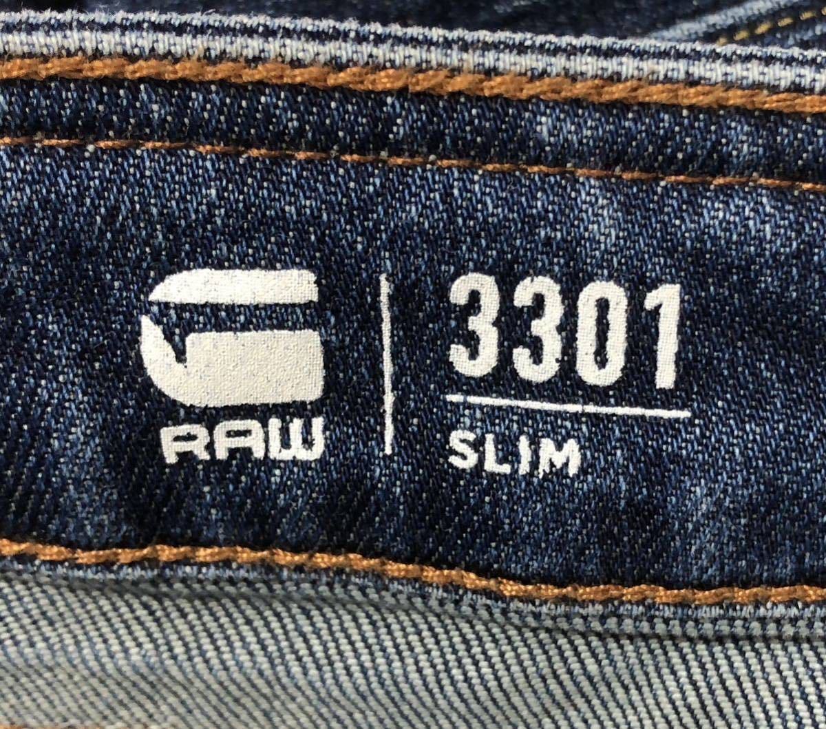 ● G-STAR RAW ジースターロウ ● ロゴ 刺繍 プレート ユーズド 色落ち 加工 ストレッチ 素材 デニム インディゴブルー W34 L32_画像7