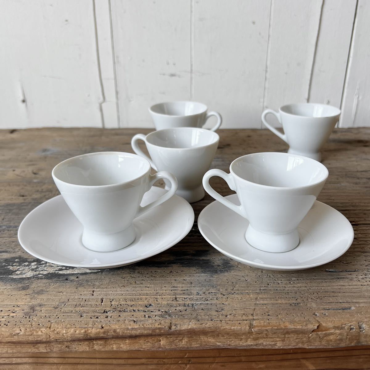 5個set すっきりラインのデミカップ デッドストック 白磁 陶器　検: コーヒー 珈琲 ティーカップ デザートカップ カフェ レトロ ビンテージ_画像9
