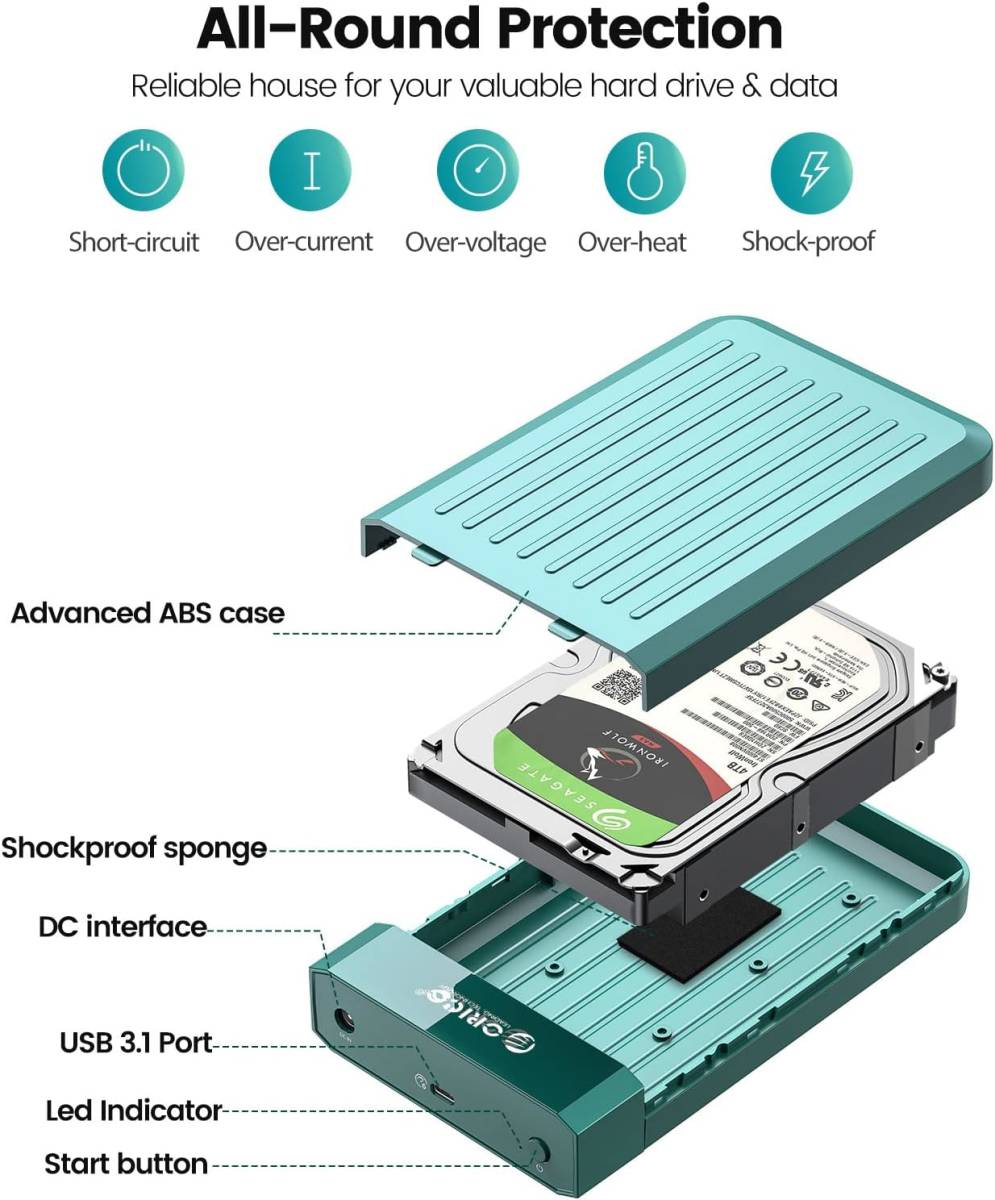 ORICO HDDケース 3.5インチ 外付けハードディスクケース SATA-USBC 3.2 HDD/SSDケース 2.5/3.5両対応 最大18TB UASP対応 グリーン M35C3_画像6