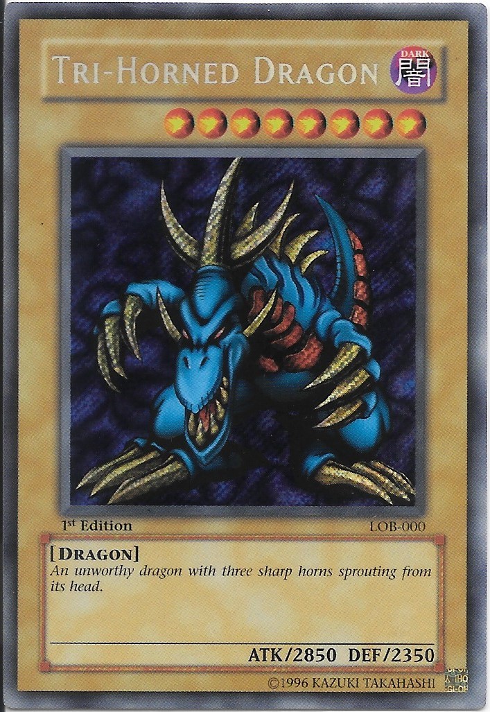 (貴重品）　遊戯王 TRI-HORNED DRAGON/トライホーン・ドラゴン　アジア版　LOB-000 / 1st Edition　[SE]