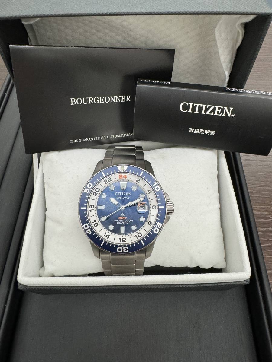 H#4721 ★超美品☆　CITIZEN シチズン プロマスター エコドライブ GMT ダイバー BJ7111-86L チタン ブルー_画像1