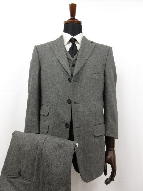  unused goods [ Dunhill dunhill] MAYFAIR FIT flannel 3 button 3 piece suit ( men's ) 8-50C medium gray plain made in Italy #27HR3286