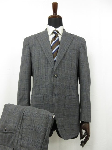 【麻布テーラー azabu tailor】 シングル2ボタン スーツ (メンズ) size52A/88 ミディアムグレー系 グレンチェック ■27RMS7401■