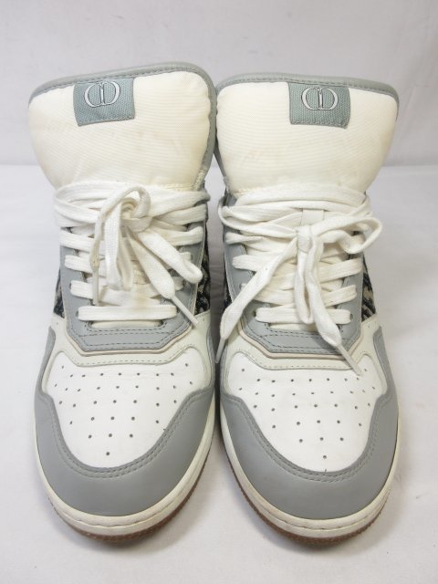 美品 【ディオールオム Dior HOMME】 B27 ミッドトップスニーカー トロッター柄 紳士靴 (メンズ) size41 ホワイト×グレー ■18MZA4478■_画像2