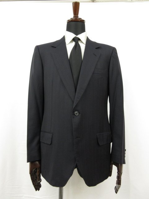 【ブリオーニ Brioni】ROMAN STYLE シングル2ボタン ヘリンボーン風織柄 ジャケット (メンズ) size42/52 ネイビー系 伊製■17MJ8674■_画像1