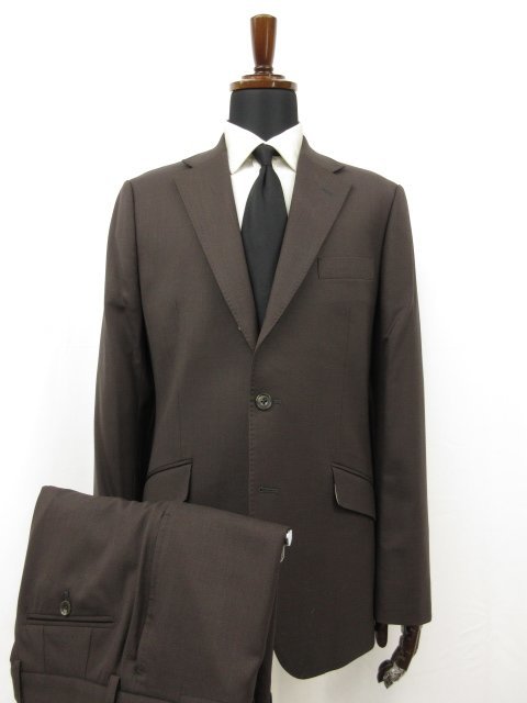 超美品 【スーツバー SUIT BAR】 ウール素材 シングル3ボタン段返り スーツ (メンズ) size44相当 ダークブラウン 無地 ■27RMS7601