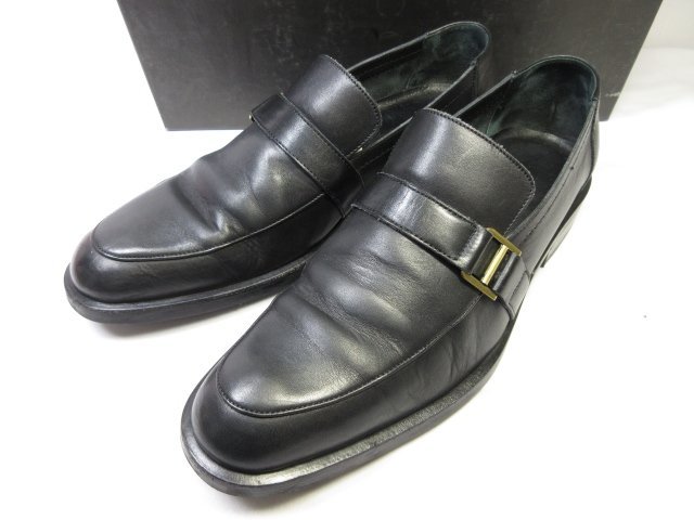 【グッチ GUCCI】 レザー ベルト風 スリッポン ローファー 紳士靴 (メンズ) size39.5E ブラック ■18MZA4330■_画像1