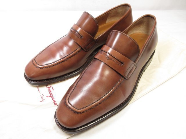 超美品 【サルヴァトーレフェラガモ Salvatore Ferragamo】 TRAMEZZA コインローファー スリッポン 紳士靴 (メンズ) 6 2E 茶系 ■18MZA4357