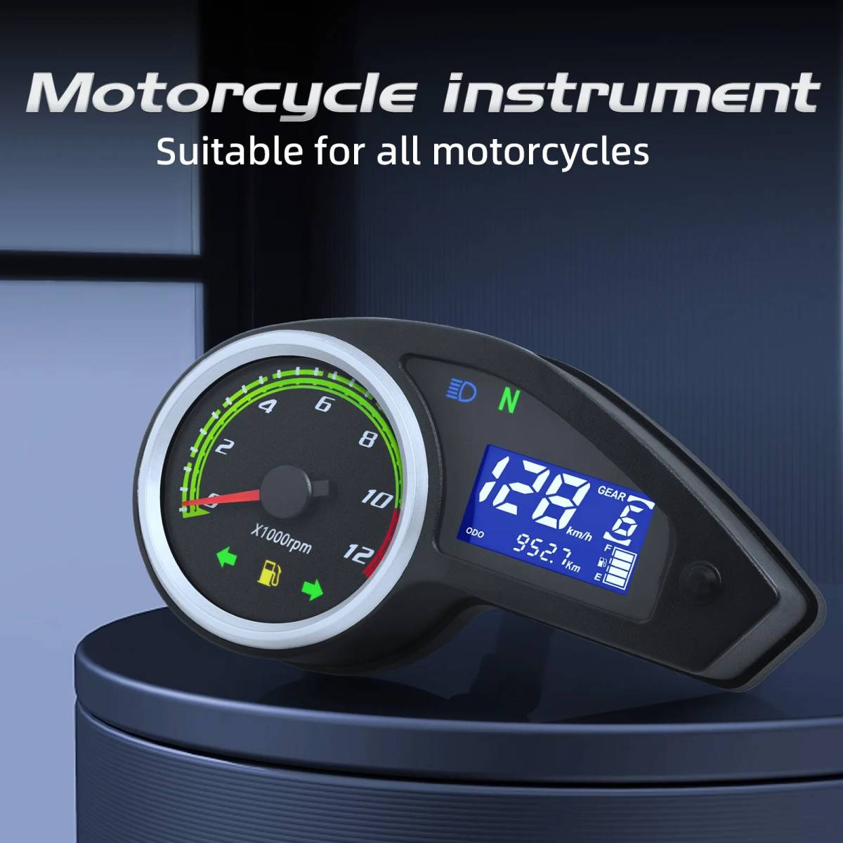 ■ ユニバーサル バイク ATV モーターサイクル カスタム 社外 スピードメーター ■ LCD デジタル オートバイ用 走行距離計 12v G005_画像1