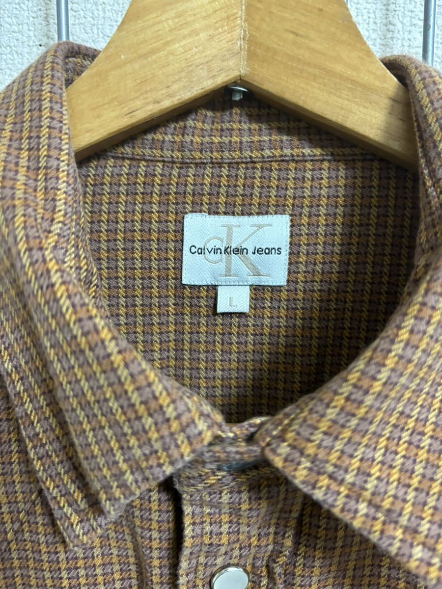 [Calvin Klein Jeans] Calvin Klein flannel shirt light brown group L Y2329