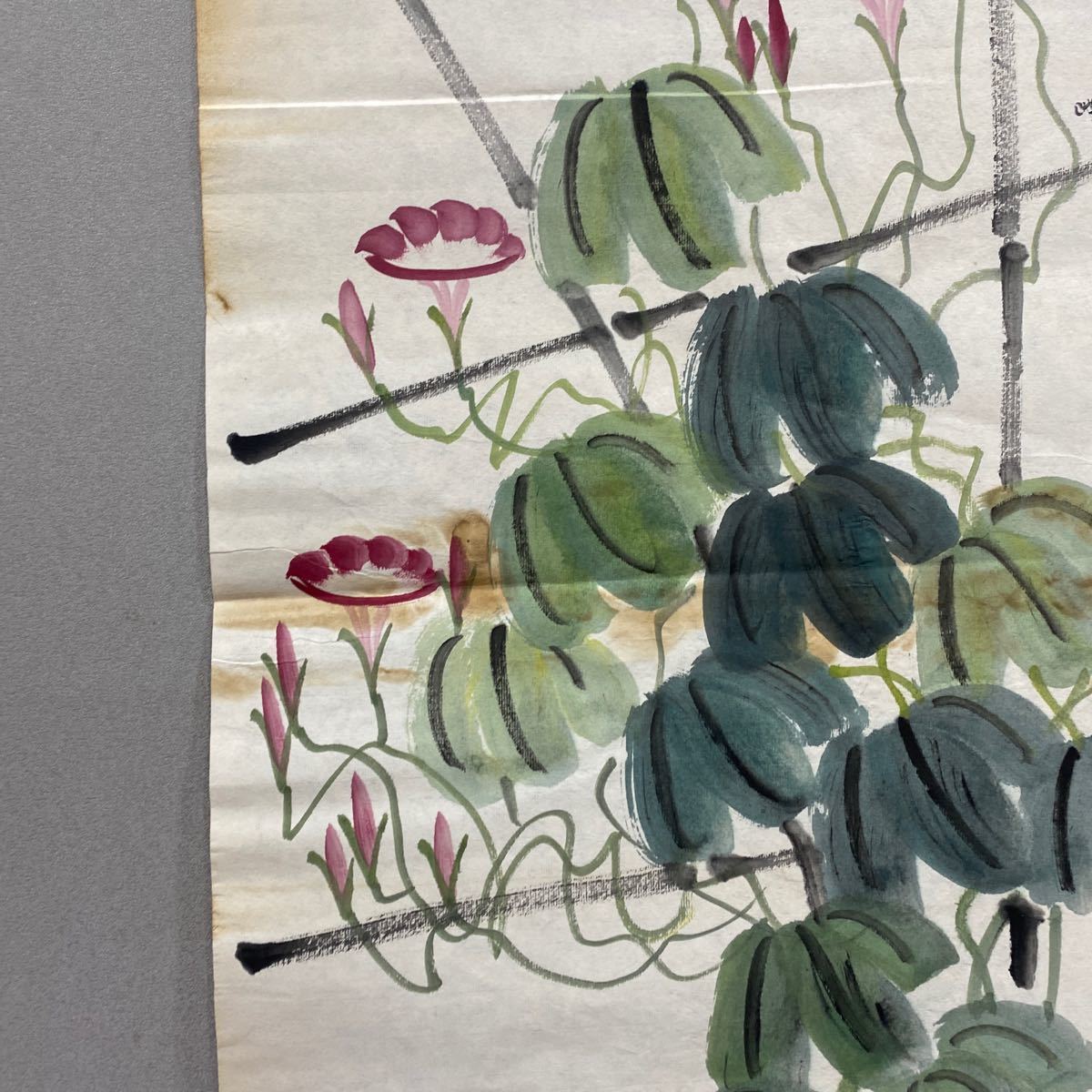 A59）掛軸 中国画 美術品 肉筆 中国の有名な近現代書画大家斉白石花卉絵画作品の中古保証！大判_画像5