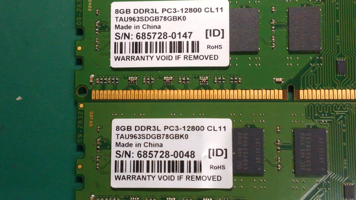ディスクトップ用メモリPC3-12800(DDR3-1600)・8G×2枚=16G・中古品_画像8