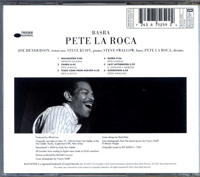 Pete La Roca / Basra / Steve Kuhn参加 / RVG Edition / Blue Note 7243 8 75259 2 4_画像2