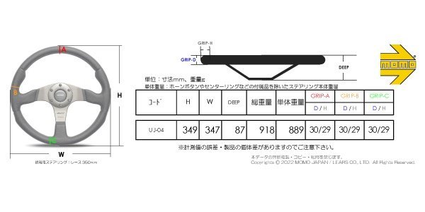 【MOMO/正規品】★ウルトラ ジャパン ブラック スエード/ブラックスポーク ステアリング (UJ-02)★350mm/DEEP 87mm MOMOレーザーマーキング_※サイズ画像（参考）