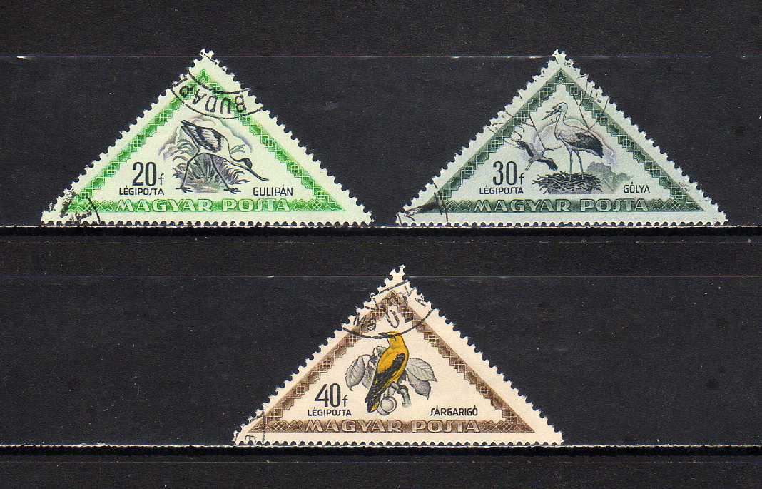 191042 ハンガリー 1952年 鳥 航空 三角切手 3種 使用済_画像1