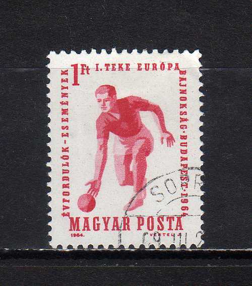 191111 ハンガリー 1964年 九柱戯(ボウリングの元祖のようなもの)欧州選手権大会 使用済_画像1