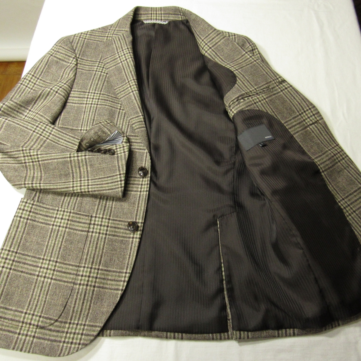  as good as new moa less MORLES.E.THOMAS company manufactured cloth men's cashmere . tailored jacket S autumn winter check pattern wool BEAMS× Aoyama commercial firm 