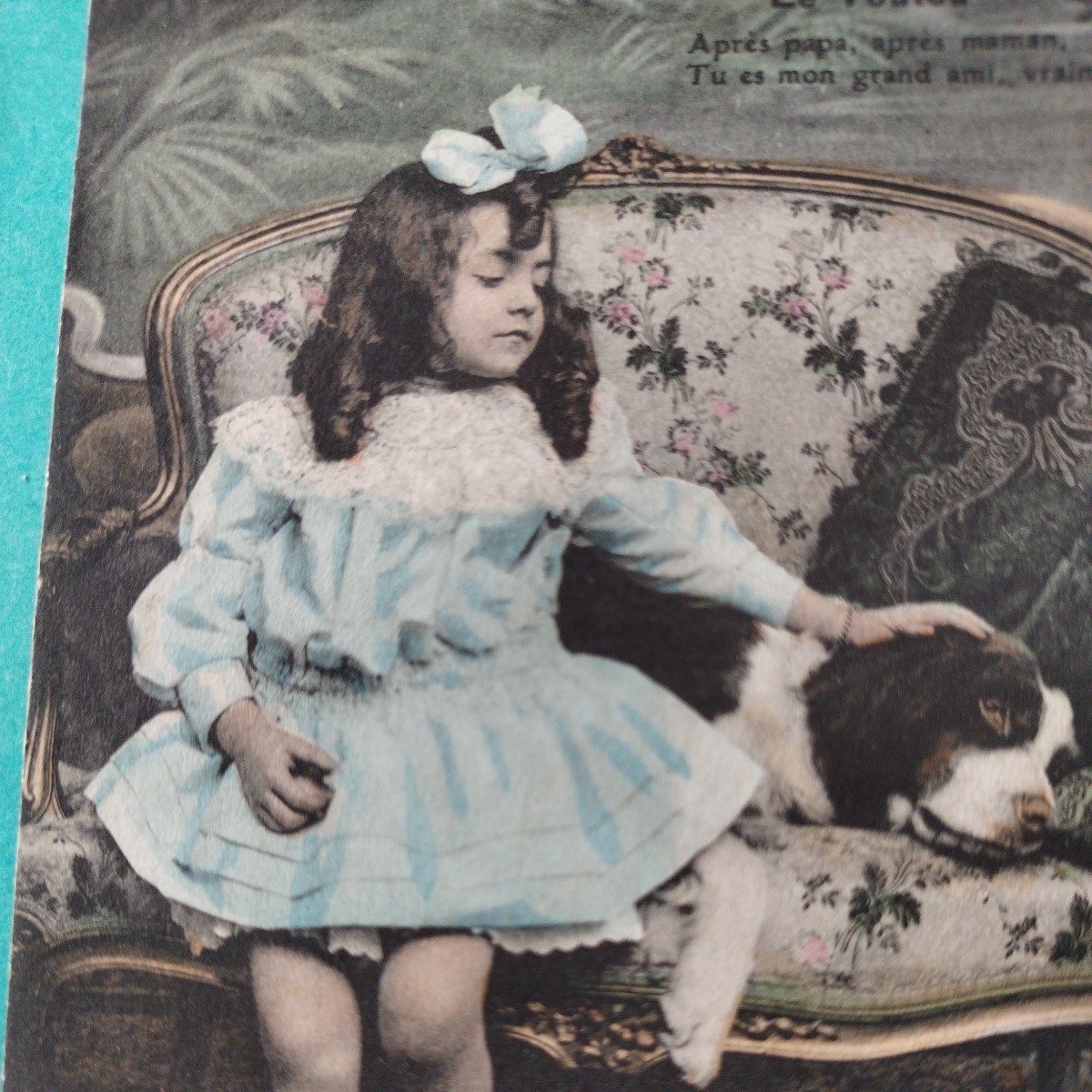 ◆美少女　絵はがき◆　リボンの髪飾り　アンティーク・ポストカード　フランス　1906年　実逓便　エンタイア　可愛い女の子_画像2