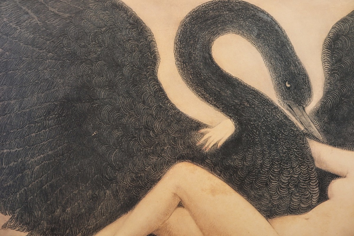 ルイ・イカール オフセット「Leda and the Swan」画寸78×50cm 妖艶な魅力を複雑な技巧に手彩色を加え生き生きした圧倒的迫力と芸術性 8461_画像7