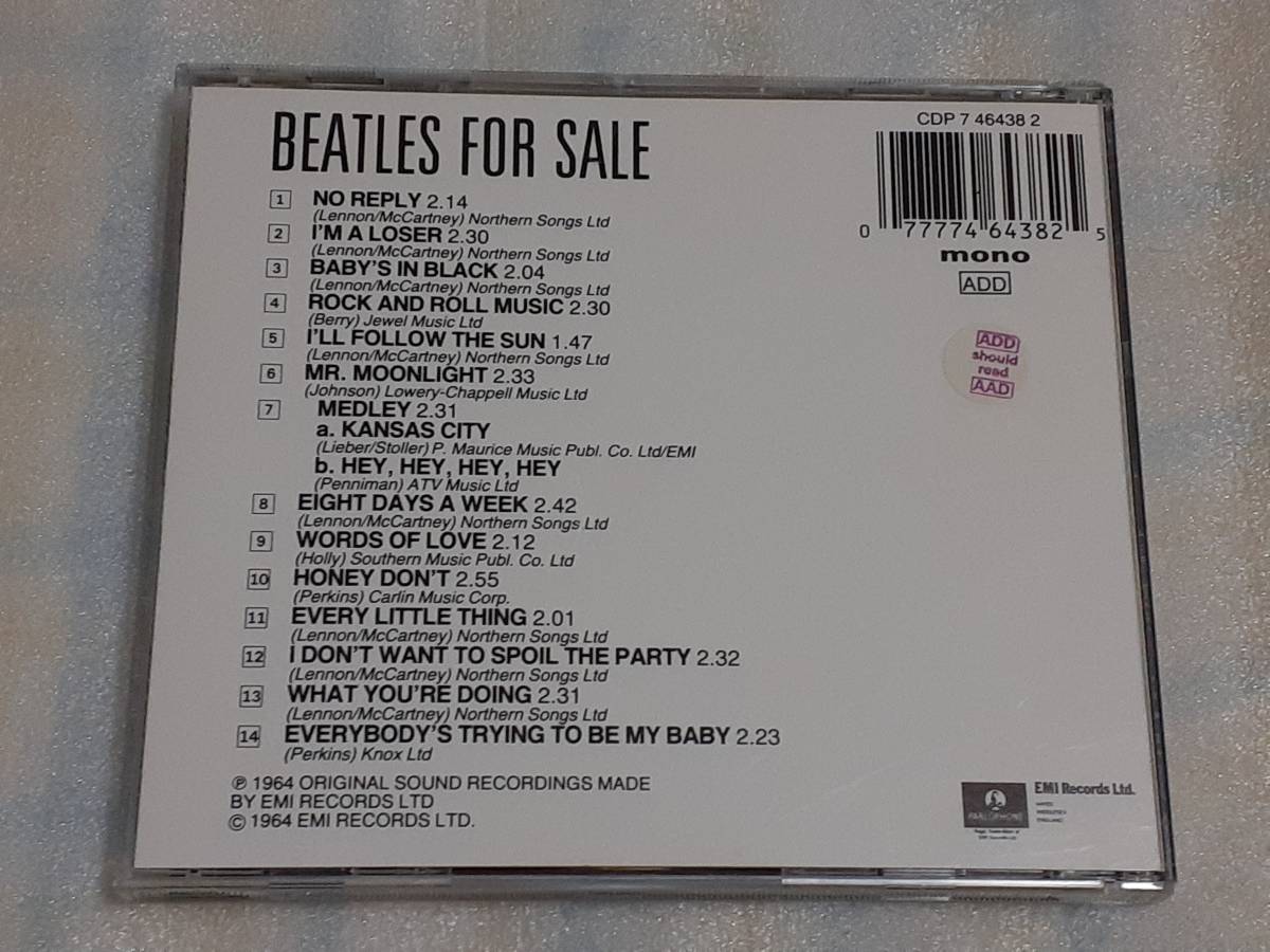 THE BEATLES/BEATLES FOR SALE 輸入盤CD UK ROCK POP 64年作 輸入初期 西ドイツ SONOPRESS　ビートルズ_画像4