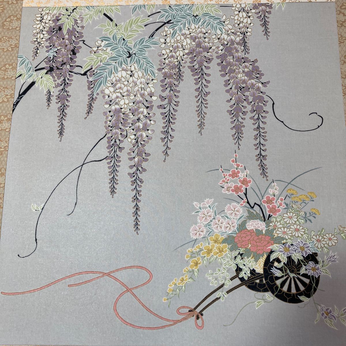 [ printing ] hanging scroll silk book@ shide . wistaria paper . box including in a package possibility No.2599