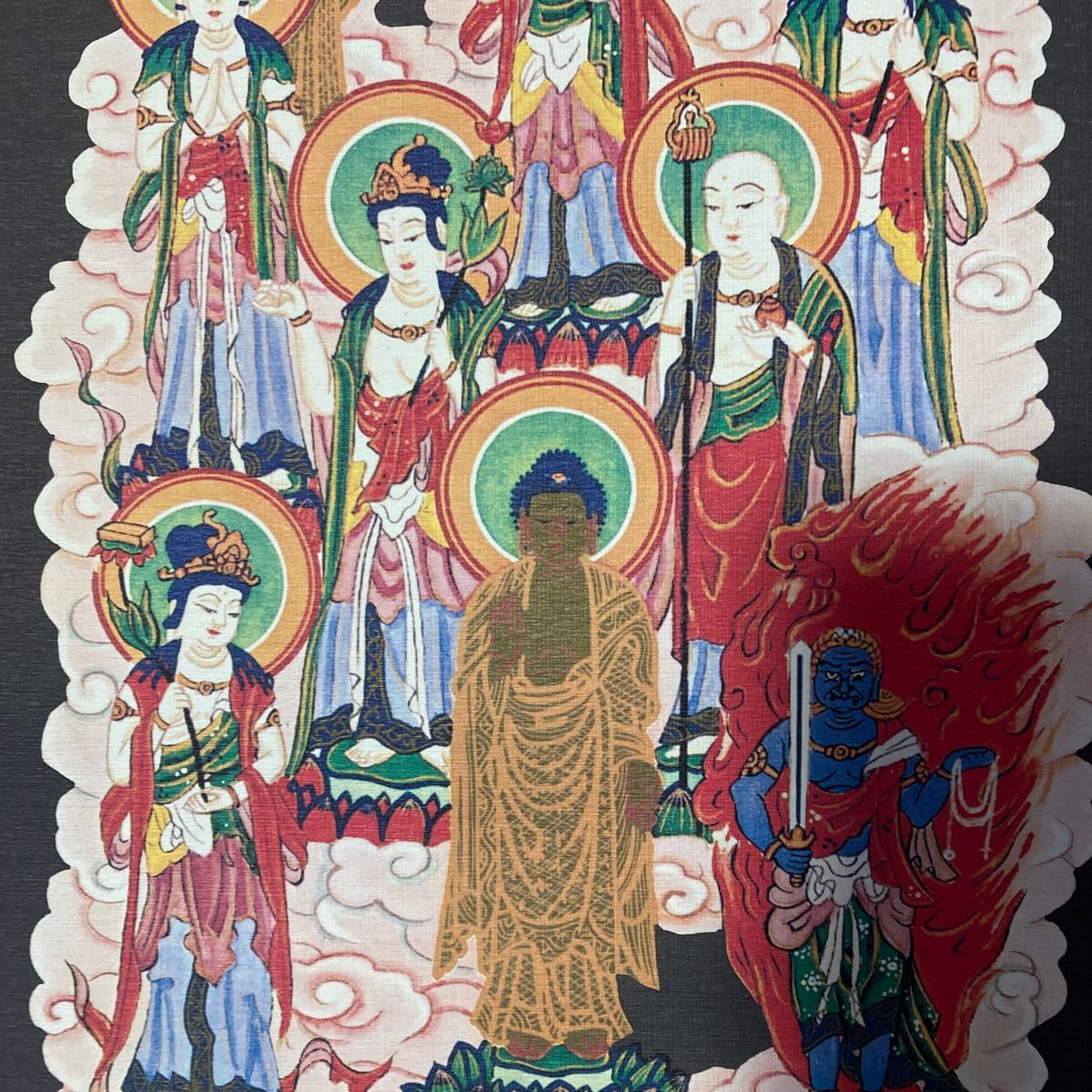 【印刷】掛軸 絹本 仏画 仏教美術 箱無 同梱可能 No.2649の画像7