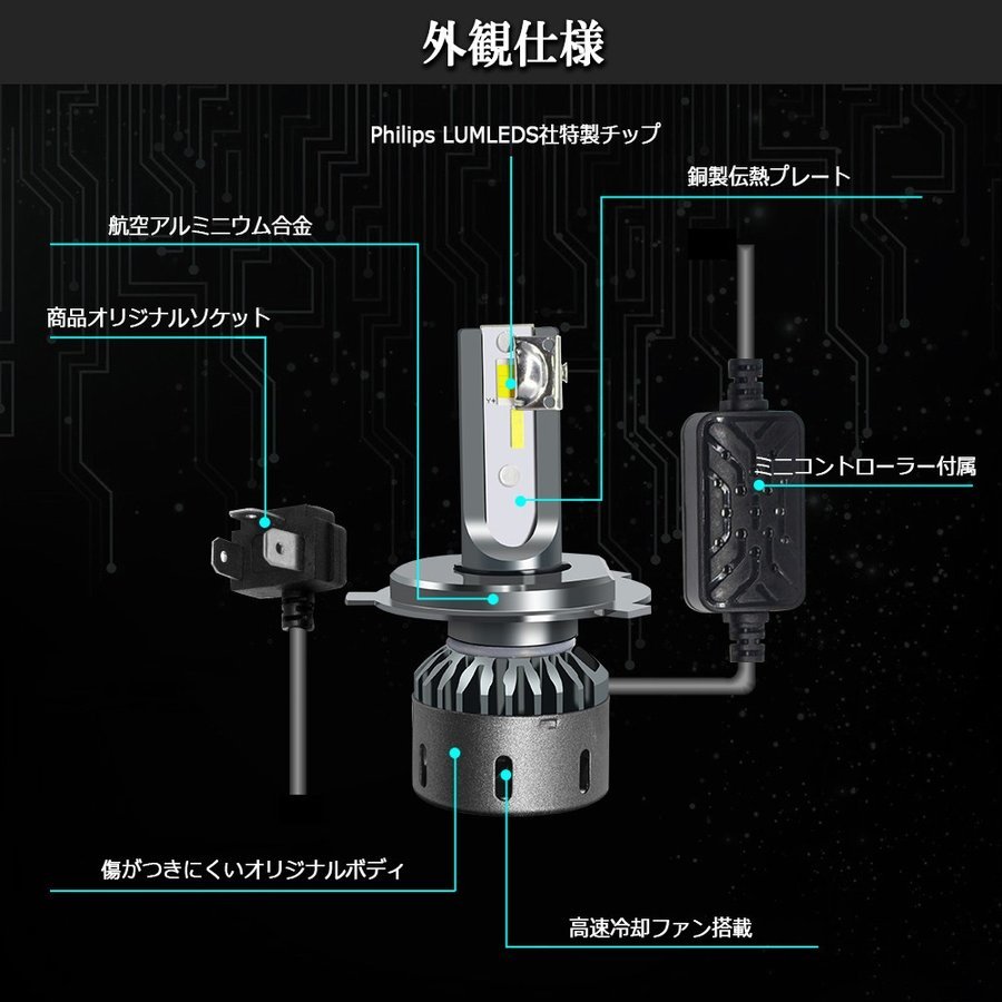 LEDヘッドライト フォグランプ F25 H3 H4 H8 H11 H16 HB3 HB4 HIR2 3色温度切替 PhilipsLUMLEDS社製チップ 60W 8000Lm 3000k 4300k 6000kの画像2