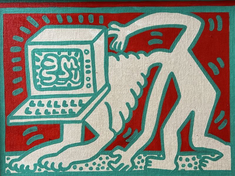 希少作品「キース・ヘリング」1982年　書類付属　アクリル油彩　模写　バンクシー　バスキア_画像5