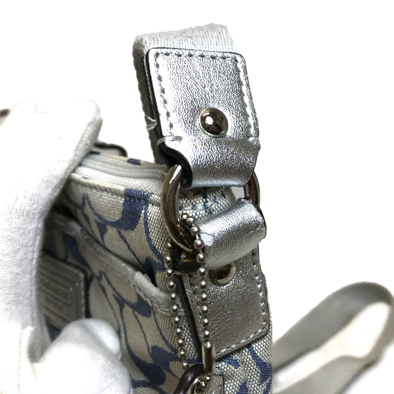  Coach COACH shoulder bag diagonal .. Cross body signature patchwork leather canvas blue group lady's used 