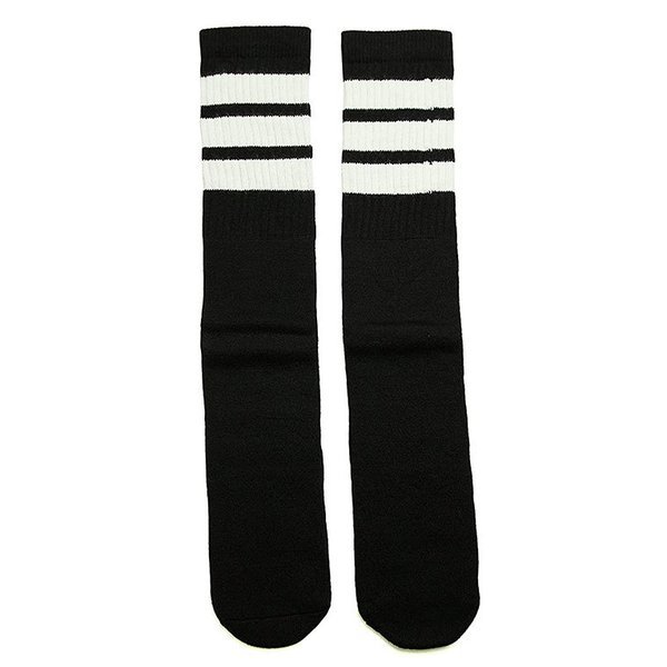 SkaterSocks (スケーターソックス) ロングソックス 靴下 Mid calf Black tube socks with White stripes style 1 (19インチ)_画像1