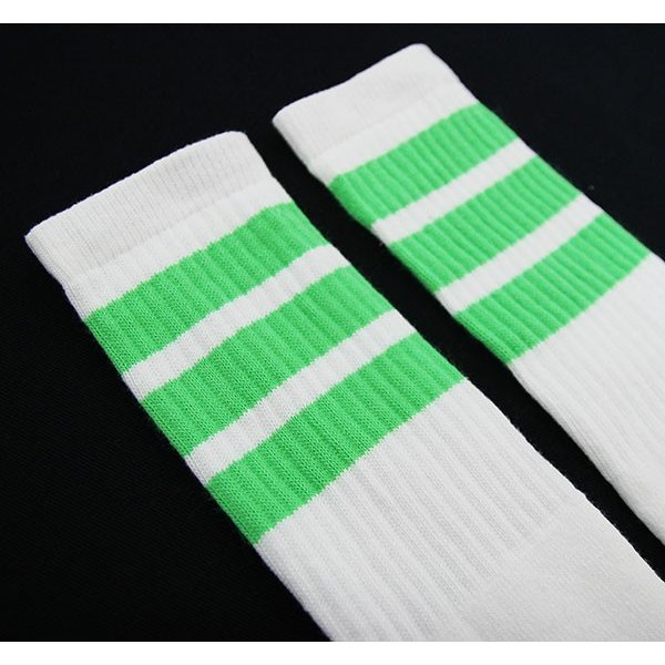 SkaterSocks ロングソックス 靴下 男女兼用 ソックス Knee high White tube socks with Neon Green stripes style 1(22インチ)_画像2