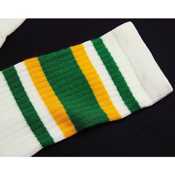 SkaterSocks ロングソックス 靴下 男女兼用 ソックス スケボー Knee high White tube socks with Green-Gold stripes style 4 (22インチ)_画像2