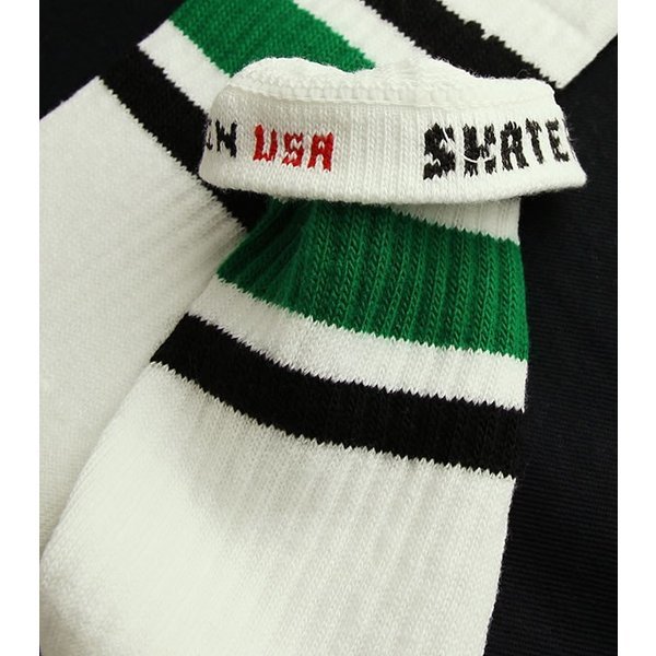 SkaterSocks (スケーターソックス) ロングソックス 靴下 Knee high White tube socks with Black-Green stripes style 3 (22インチ)_画像3
