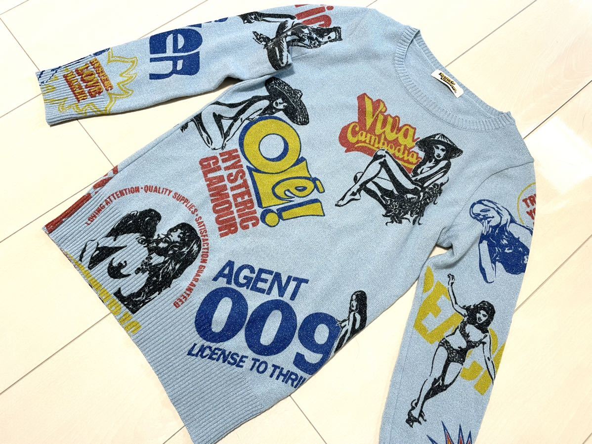 80s 90s レア 初期 HYSTERIC GLAMOUR ヒステリックグラマー 歴代ガール 総柄 ニット薄セーター　ニットロンＴ 希少 ヴィンテージ NO50687_画像3