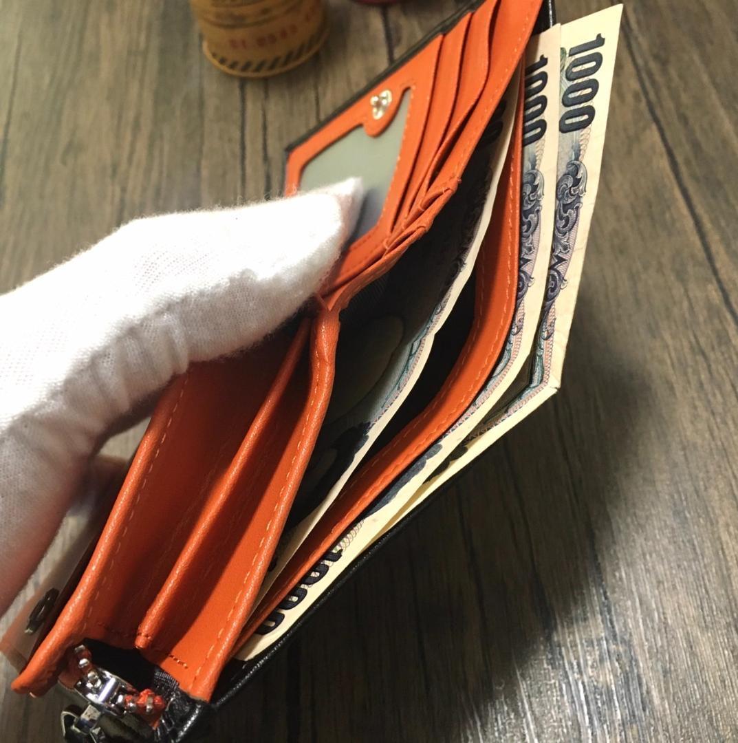 ＜本革二つ折り財布＞ 黒 オレンジ メンズ レディース 小銭入れ カードケース_画像10