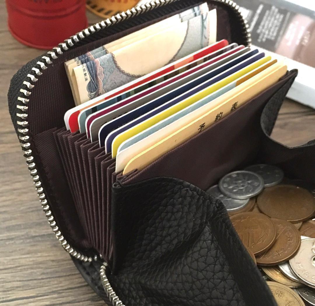 大容量ミニ財布☆ カーボンレザー メンズ レディース 小銭入れ カードケース 黒