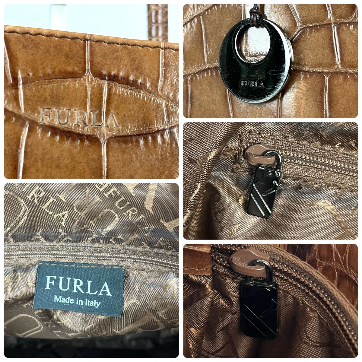 FURLA フルラ クロコ型押し 2way レザー トートバッグ FURLA フルラ クロコ型押し 2way レザー トートバッグ