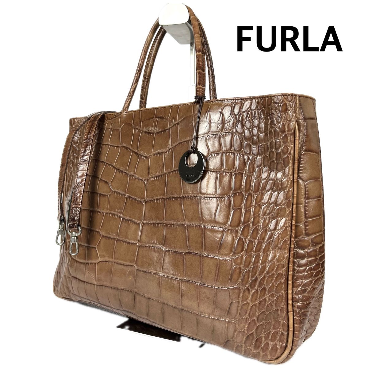 FURLA フルラ クロコ型押し 2way レザー トートバッグ FURLA フルラ クロコ型押し 2way レザー トートバッグ