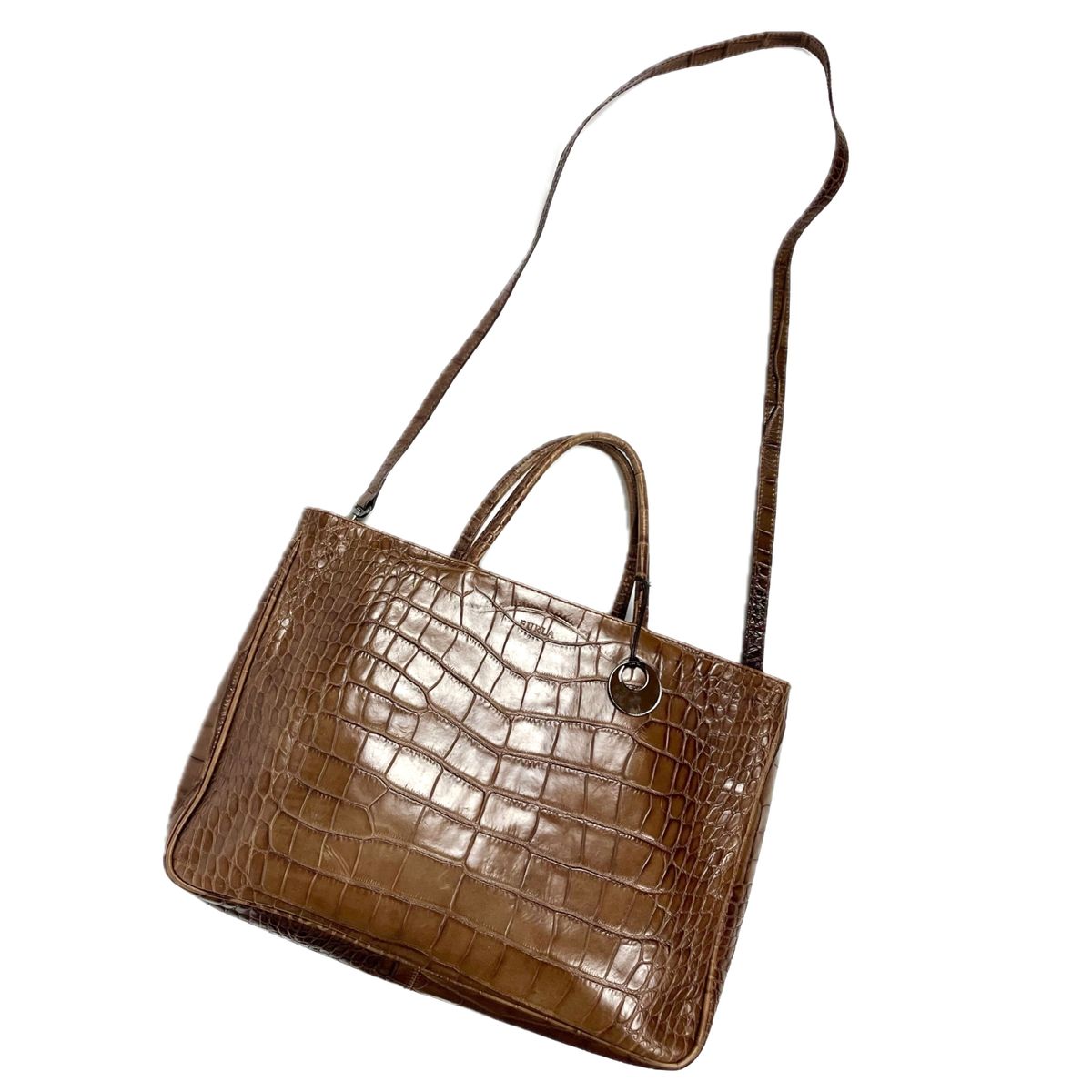FURLA フルラ クロコ型押し 2way レザー トートバッグ FURLA フルラ クロコ型押し 2way レザー トートバッグ