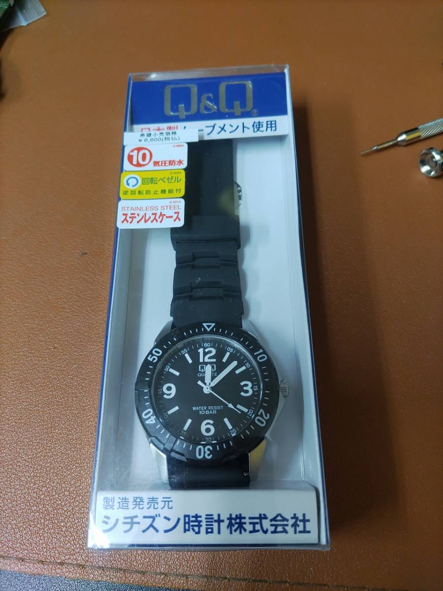 【送料無料】シチズン Q&Q W376-305 ボディにステンレススティールを使用したダイバー風チブシチ名機！逆回転防止ベゼル 10気圧防水_画像2