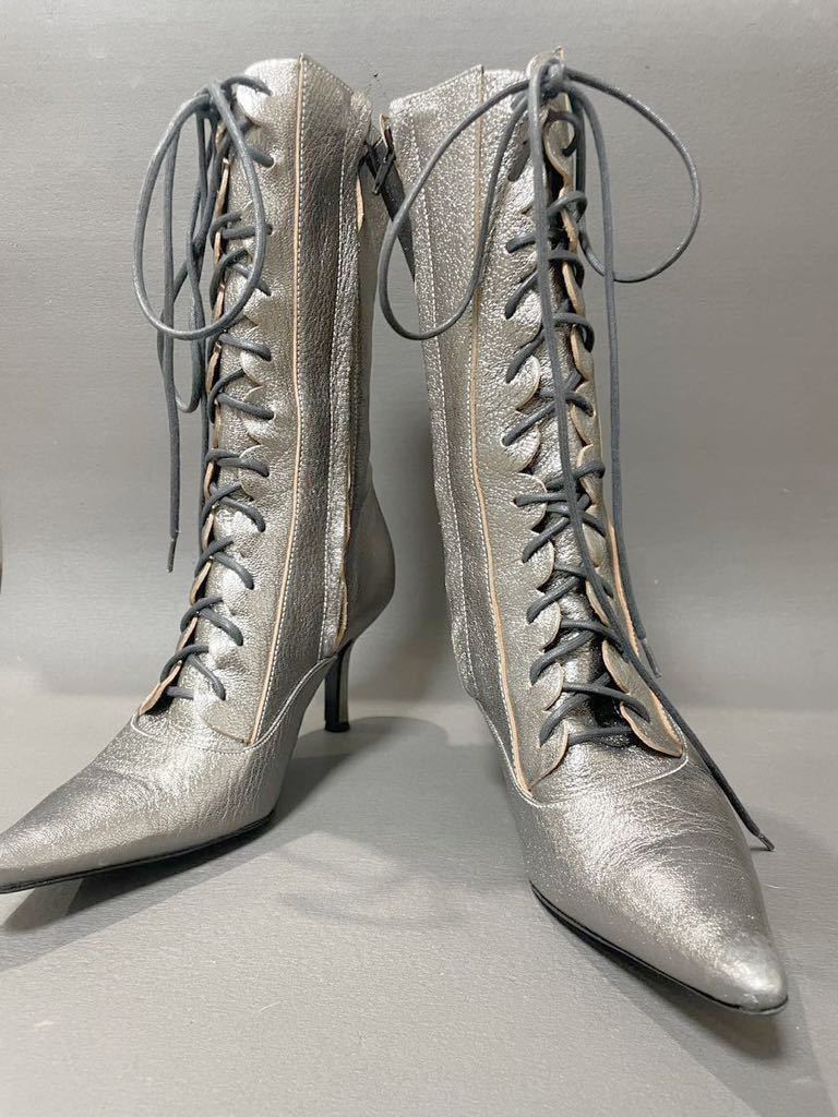  new goods storage goods Jill Stuart silver leather boots braided up short boots high heel fancy dress . cosplay near future comics anime 